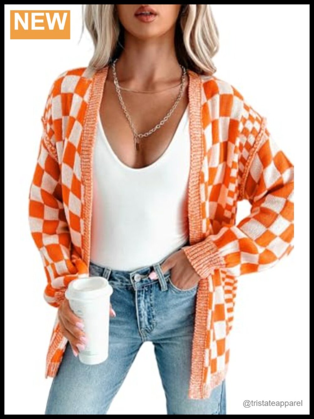 Women's Long Sleeve Chunky Knit Cardigan Open Front Plaid Casual Coat